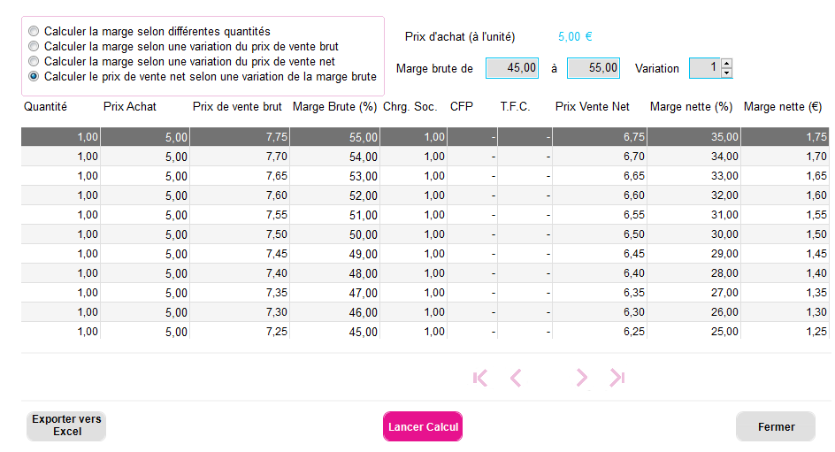 Exemple de calcul de marge Articles INSTANT-GESTION me PREMIUM 2022