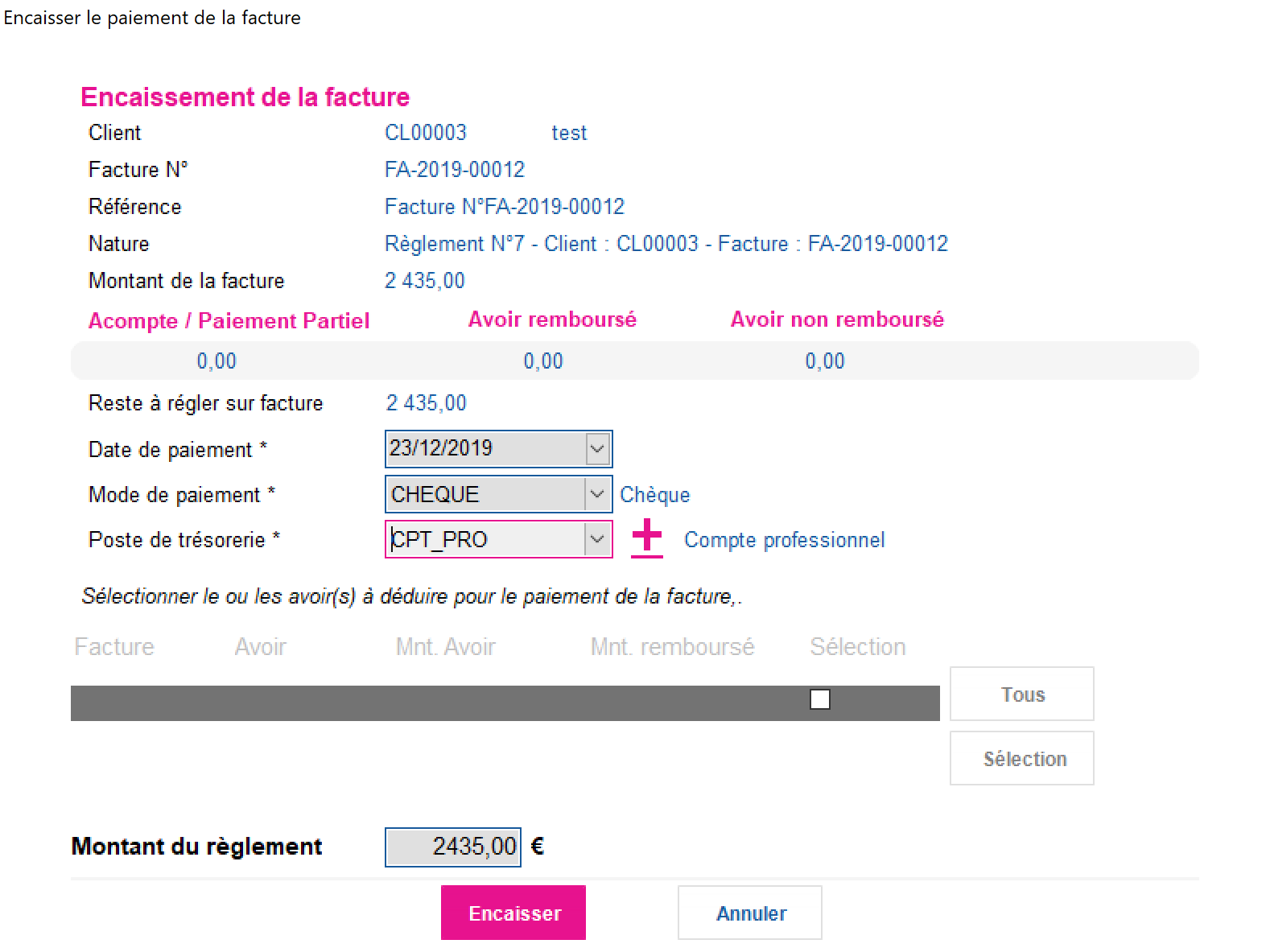 Encaisser une facture